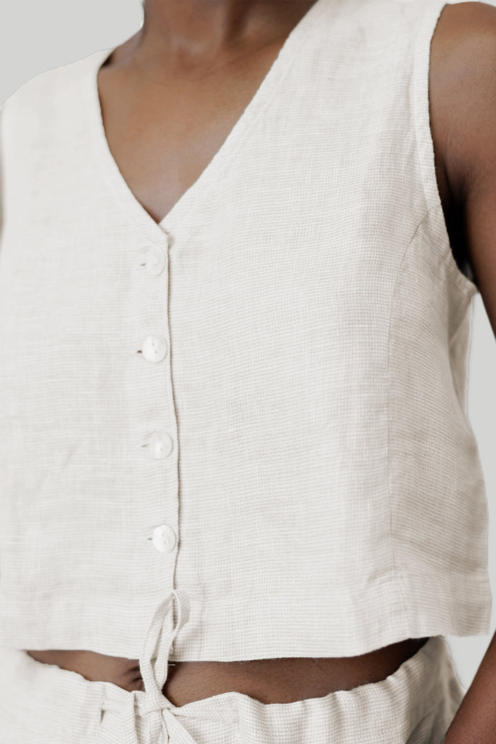 Cropped VEST Shirt I Linen Check