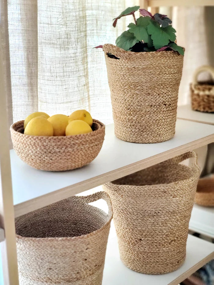 KATA baskets with slit handles by KORISSA are displayed on shelf