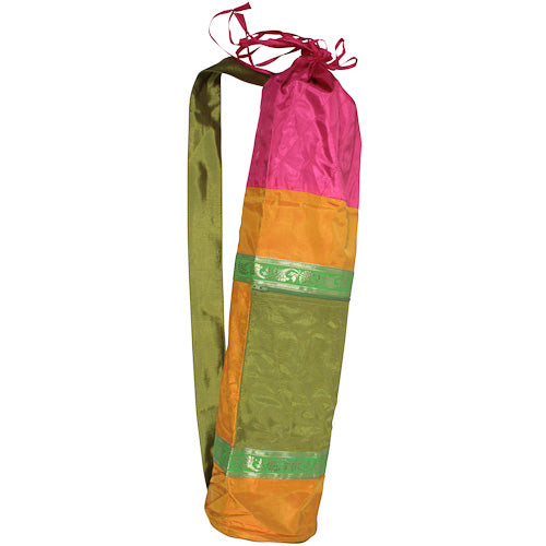 Pink and Gold Taffeta Yoga Bag from India-0