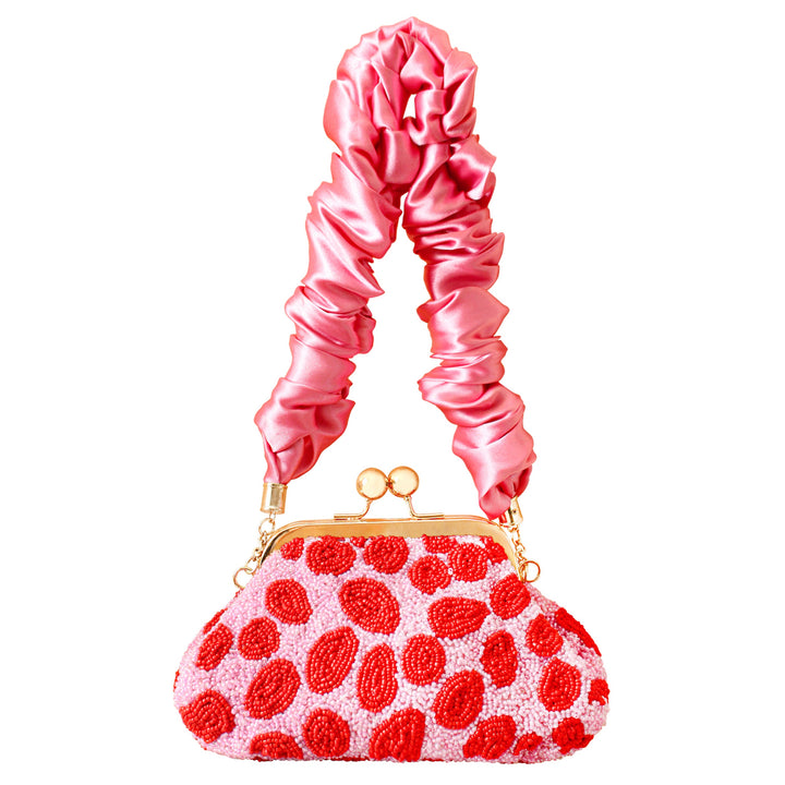 ARNOLDI Daisy Hand-beaded Clutch | Pink & Red