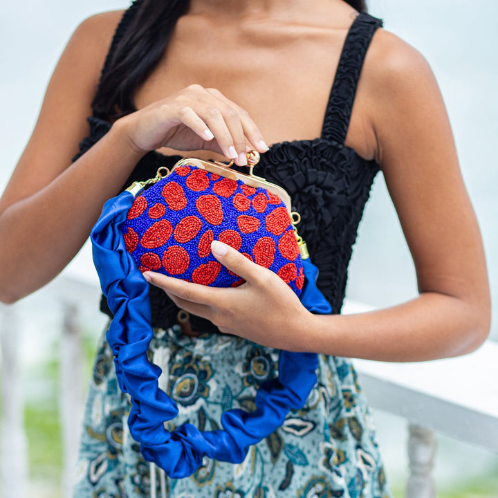 ARNOLDI Mandy Hand-beaded Clutch | Savoy Blue & Red