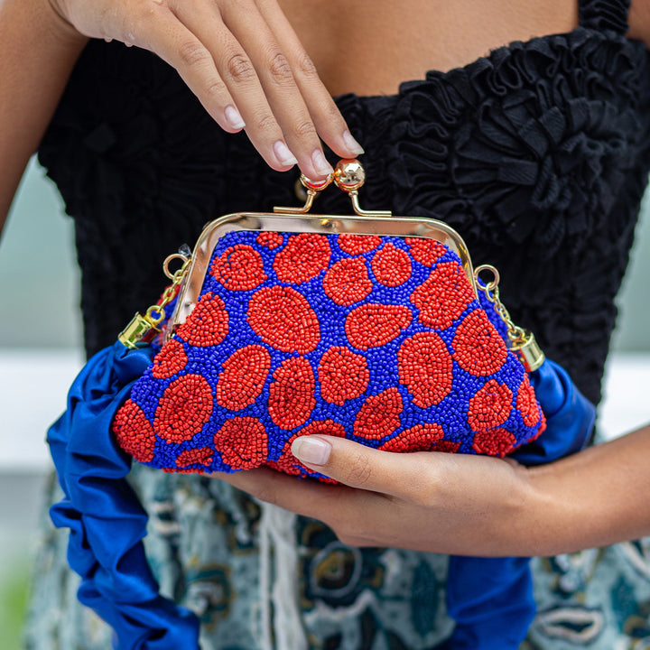 ARNOLDI Mandy Hand-beaded Clutch | Savoy Blue & Red