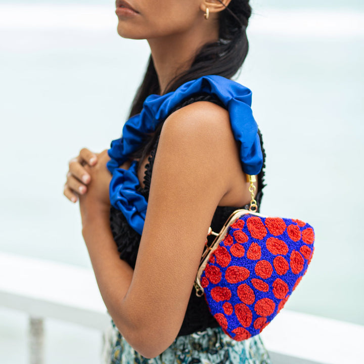 ARNOLDI Mandy Hand-beaded Clutch | Savoy Blue & Red