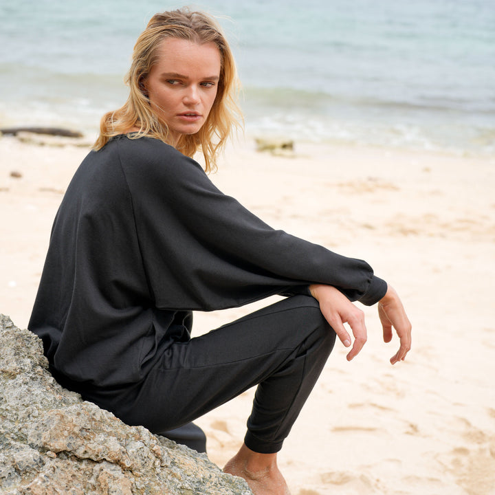 HALEY Bamboo Fleece Sweater | Black