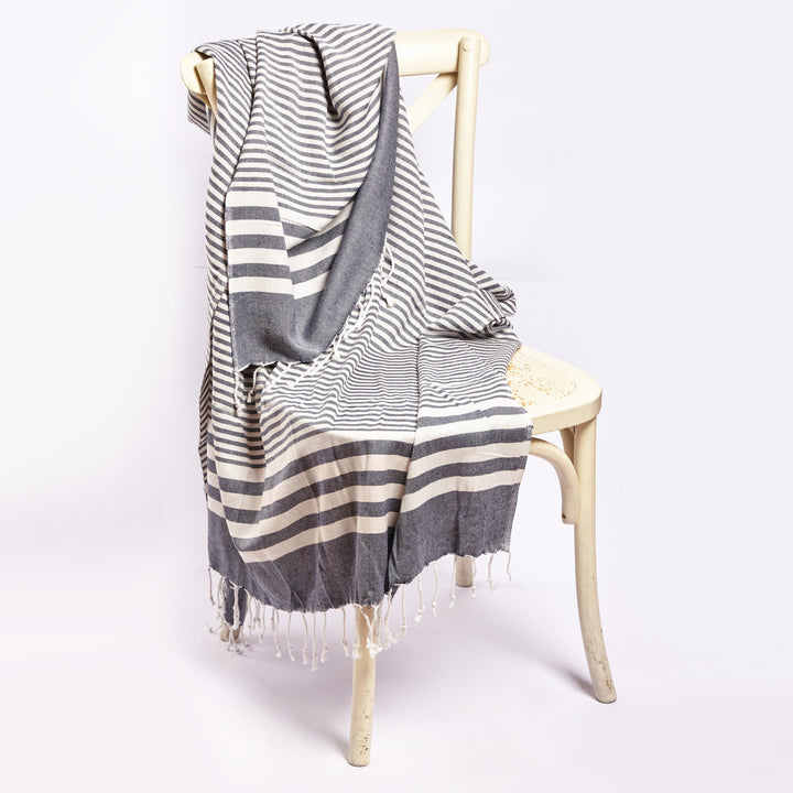 Fethiye Striped Blanket Throw - Blue-1