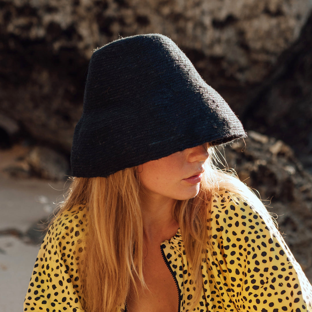 NAOMI Jute Clochet Straw Hat | Black