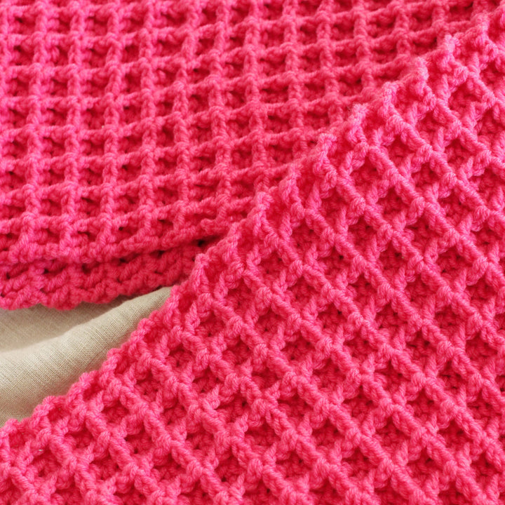 WAFFLE Crochet Scarf | Candy Pink