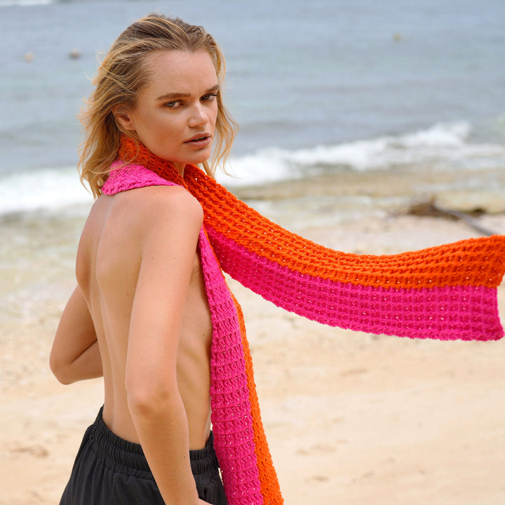 WAFFLE Crochet Scarf | Candy Pink & Orange