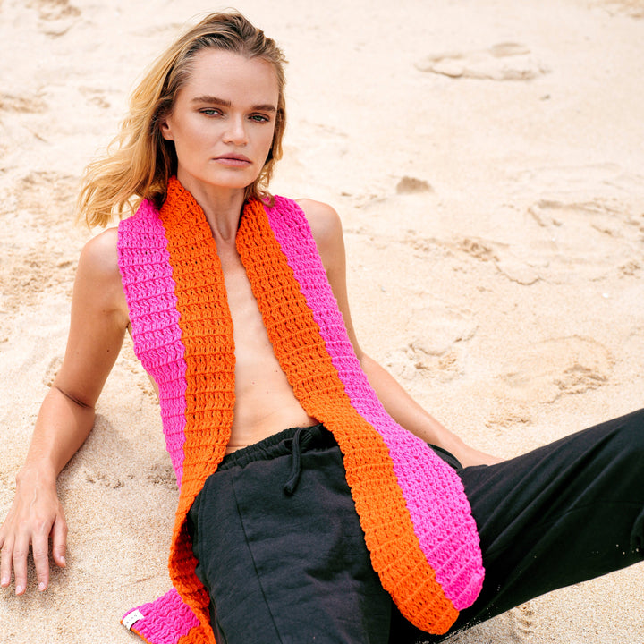 WAFFLE Crochet Scarf | Candy Pink & Orange