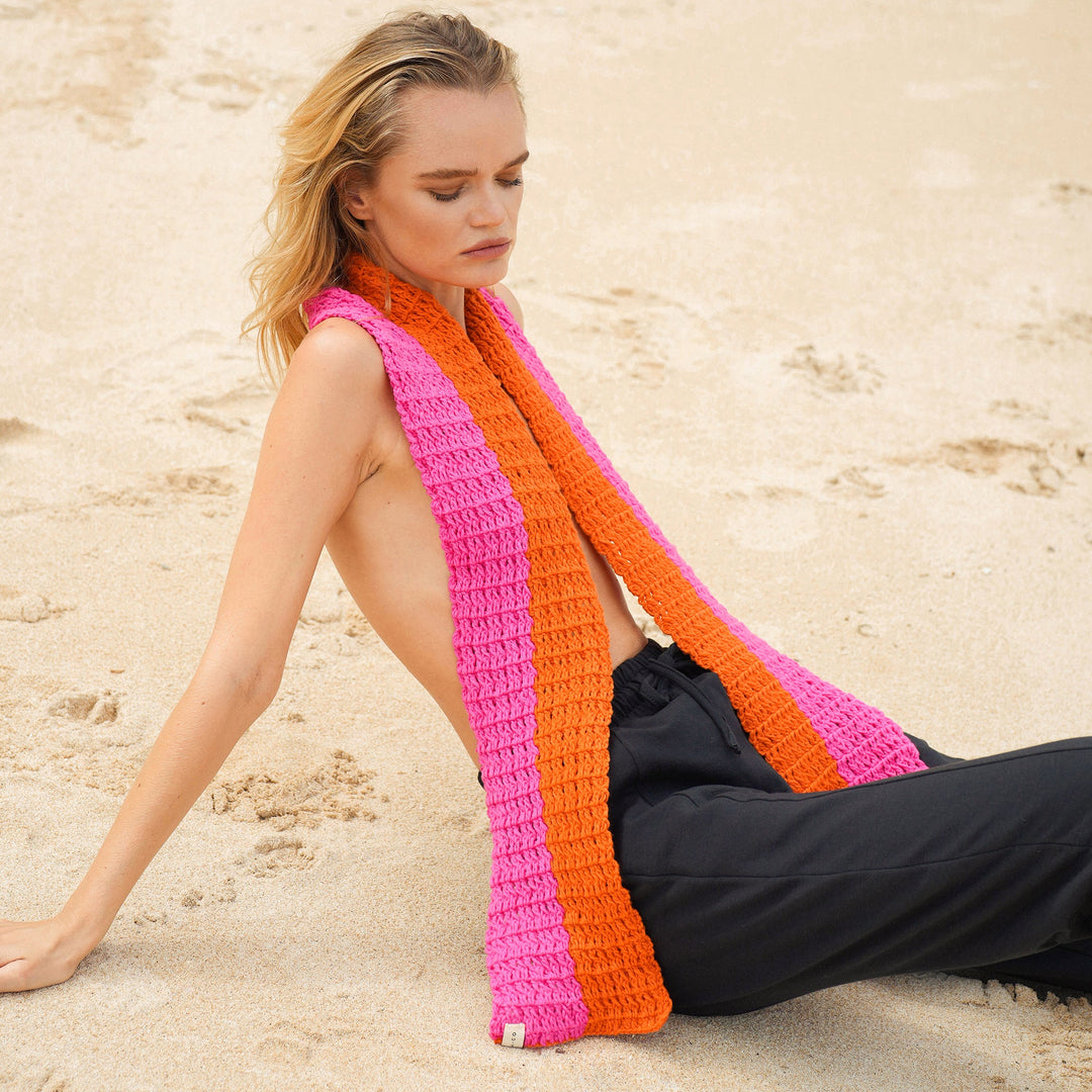 WAFFLE Crochet Scarf | Candy Pink & Orange