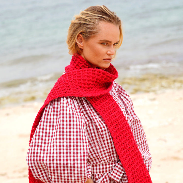 WAFFLE Crochet Scarf | Red