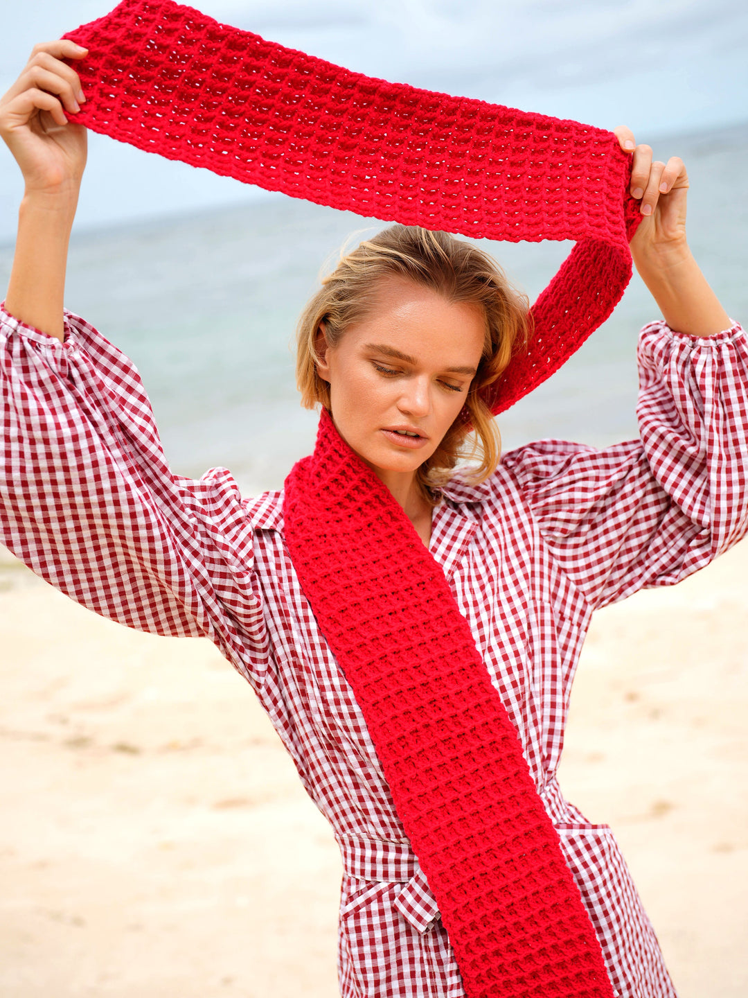 WAFFLE Crochet Scarf | Red