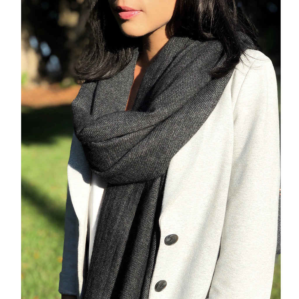 Charcoal HANDLOOM Cashmere Scarf-1