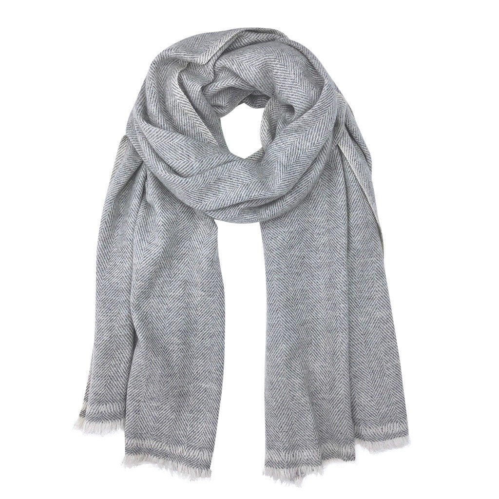 Gray Herringbone Cashmere Scarf-by-SLATE + SALT-Finally Bliss