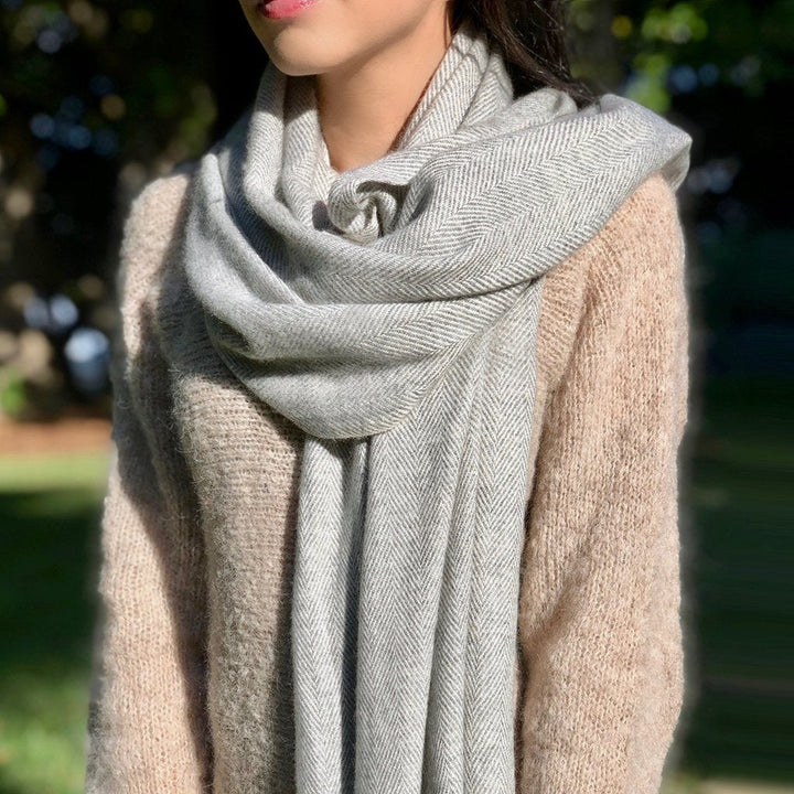 Gray Herringbone Cashmere Scarf-by-SLATE + SALT-Finally Bliss