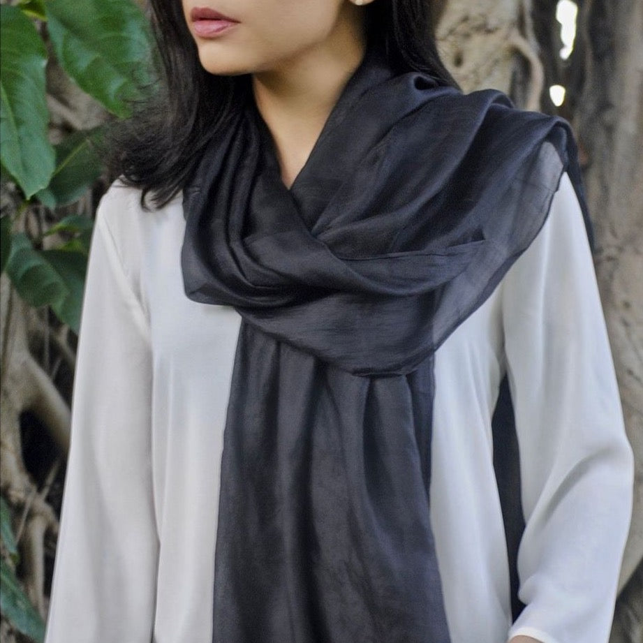 Black Khmer Silk Scarf-by-SLATE + SALT-Finally Bliss