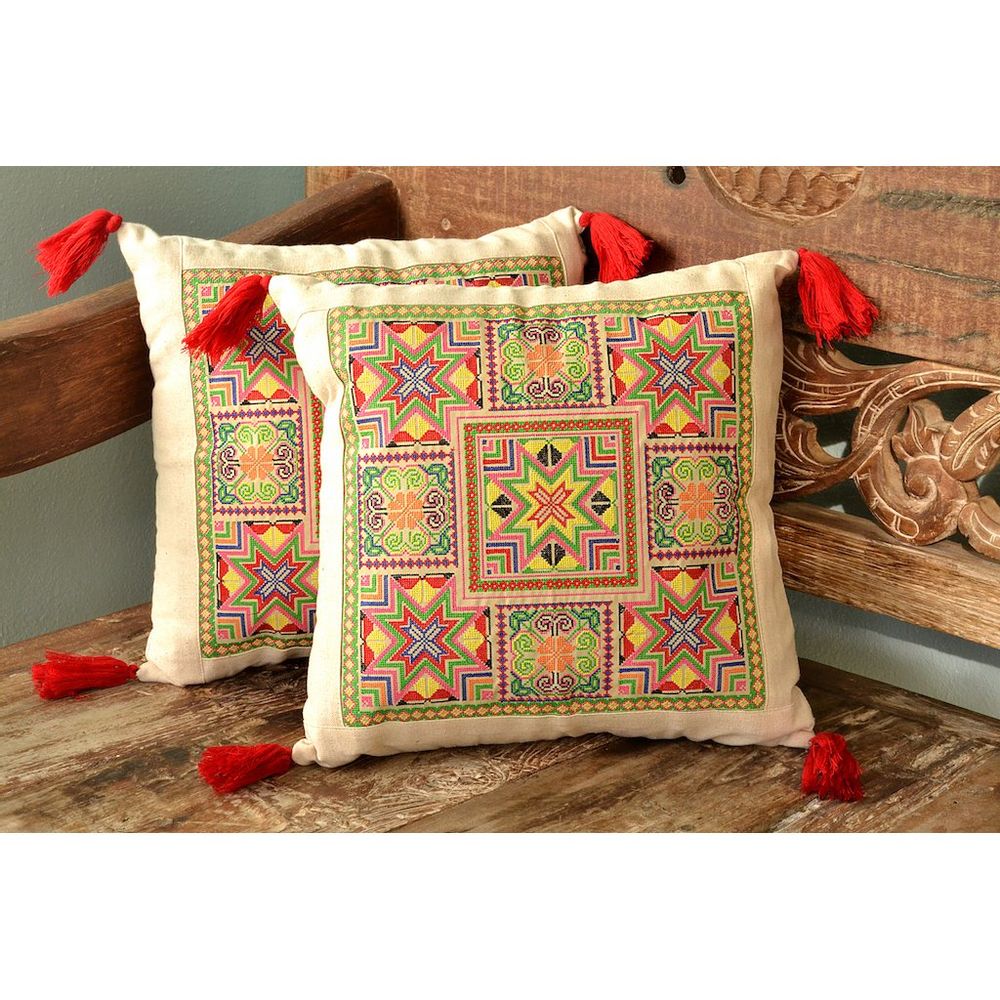 Needlepoint Tassel Pillow Cover-by-SLATE + SALT-Finally Bliss